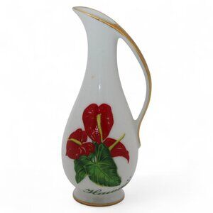 Miniature Violettas Art Hawaii Vase With Red Flowers & Gold Trim – 3 Inches Of C
